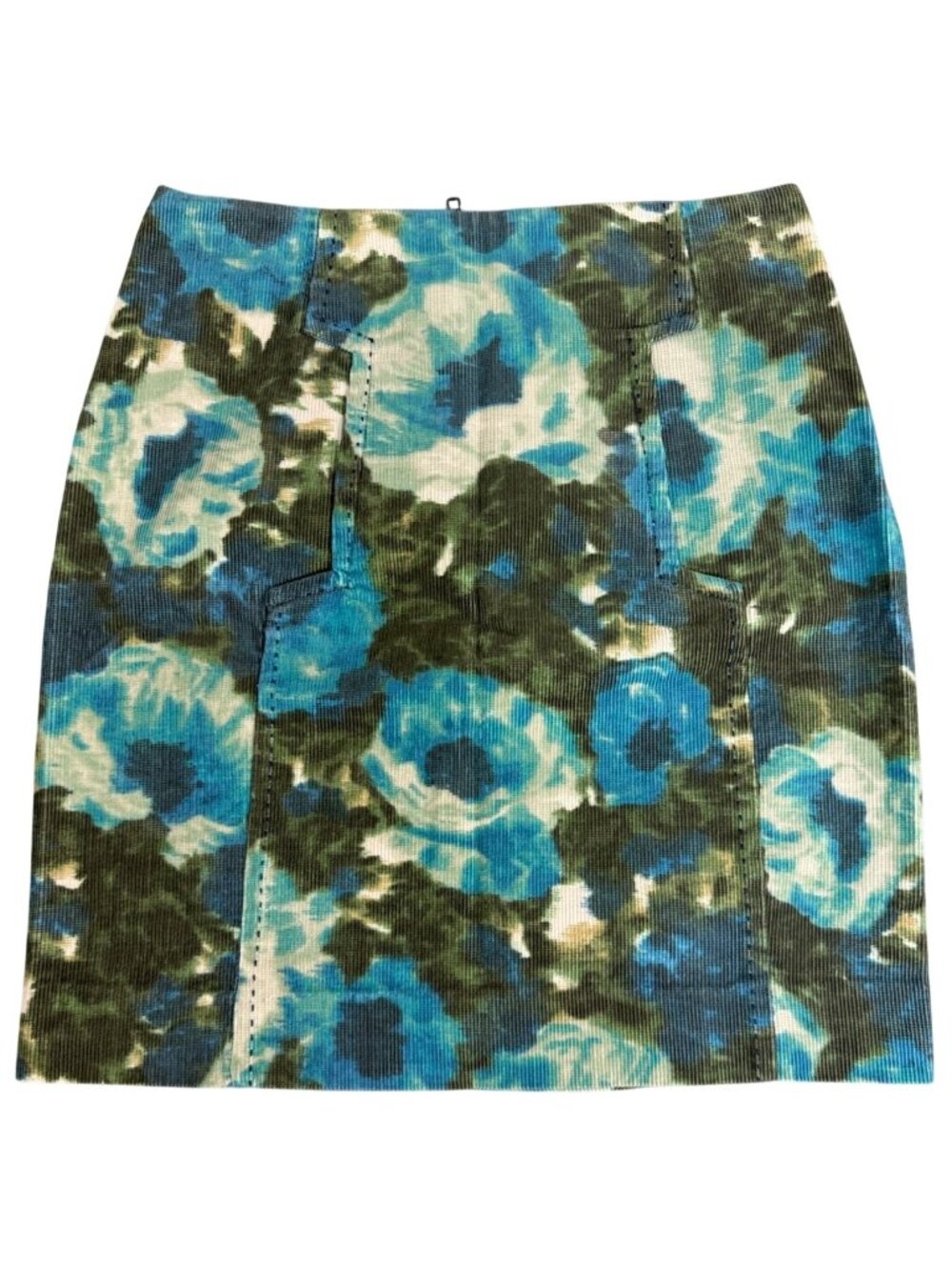 Anthropologie Blue Green Floral Corduroy Mini Skirt Retro 2 Cotton Cottagecore